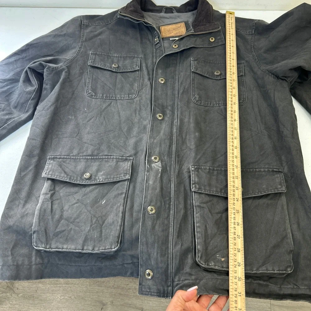Vermont Barn Coat Mens XL Faded Black Canvas Fleece Lined Corduroy Field Jacket